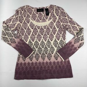 Women’s long sleeve scoop neck purple cream top size small